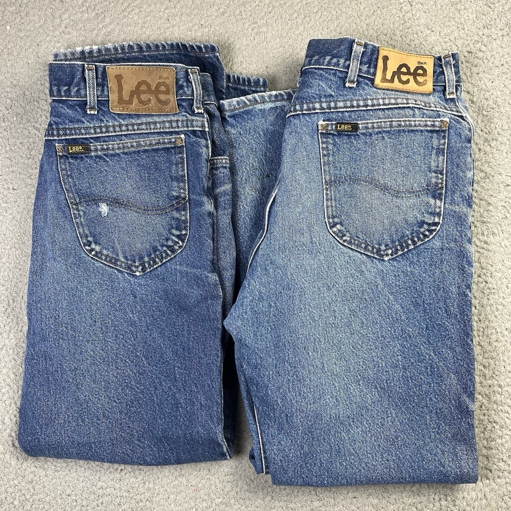 2 Vintage Lee Jeans Men 35x30 Distressed 80s 90s Denim Blue Worn USA Faded Union